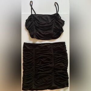 Sparkly Black Ruched Strapless Top and Skirt Set
